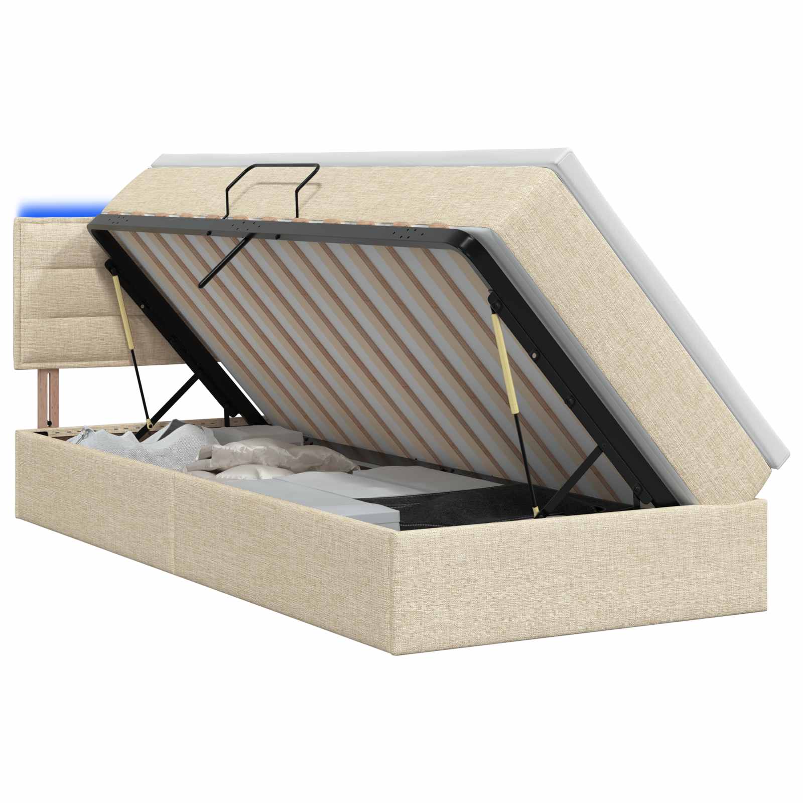 Lit de rangement LED avec matelas Crème 100 x 200 cm Tissu