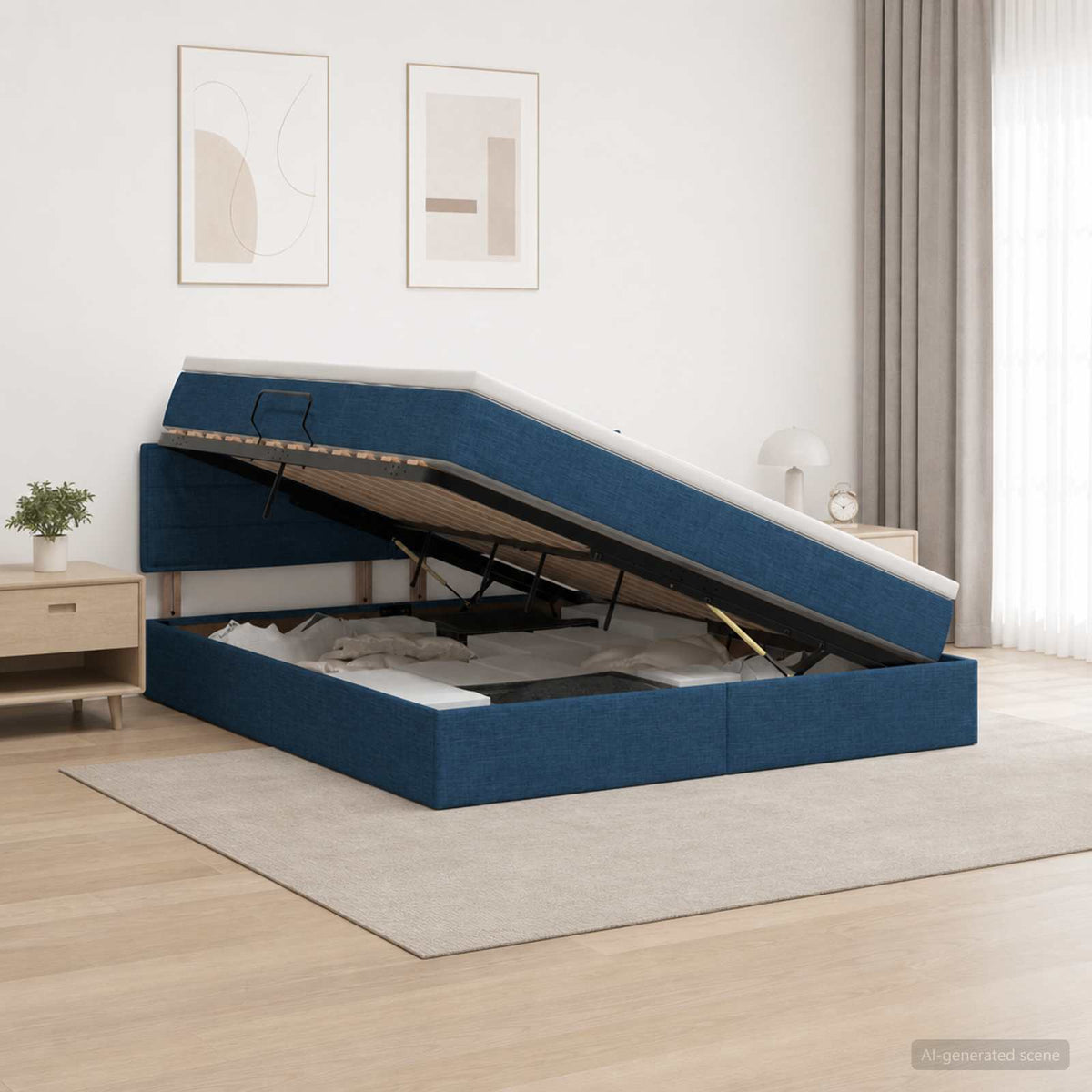Lit avec rangement et matelas Bleu 140 x 200 cm Velours