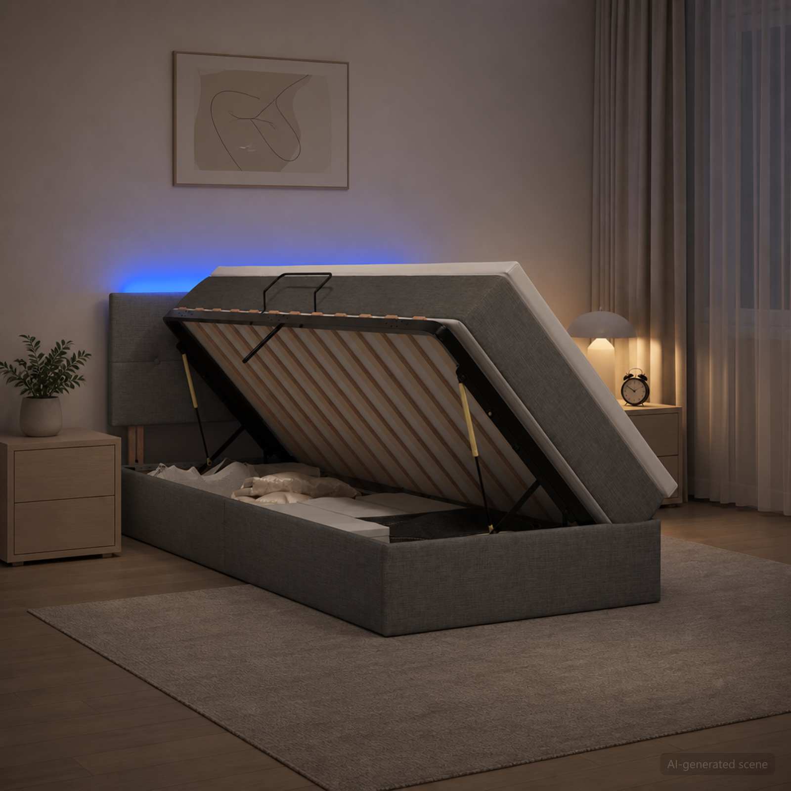 Lit de rangement LED avec matelas Gris foncé 100 x 200 cm Tissu