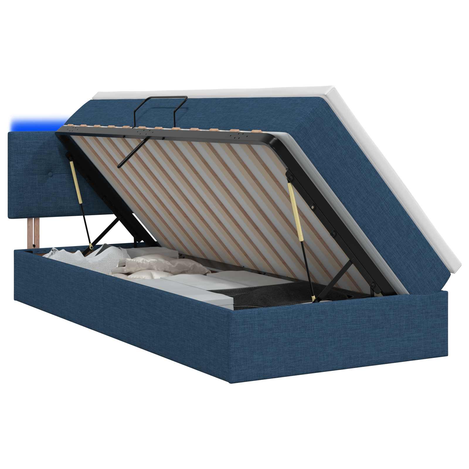 Lit de rangement LED avec matelas Bleu 90 x 200 cm Tissu - XIOS