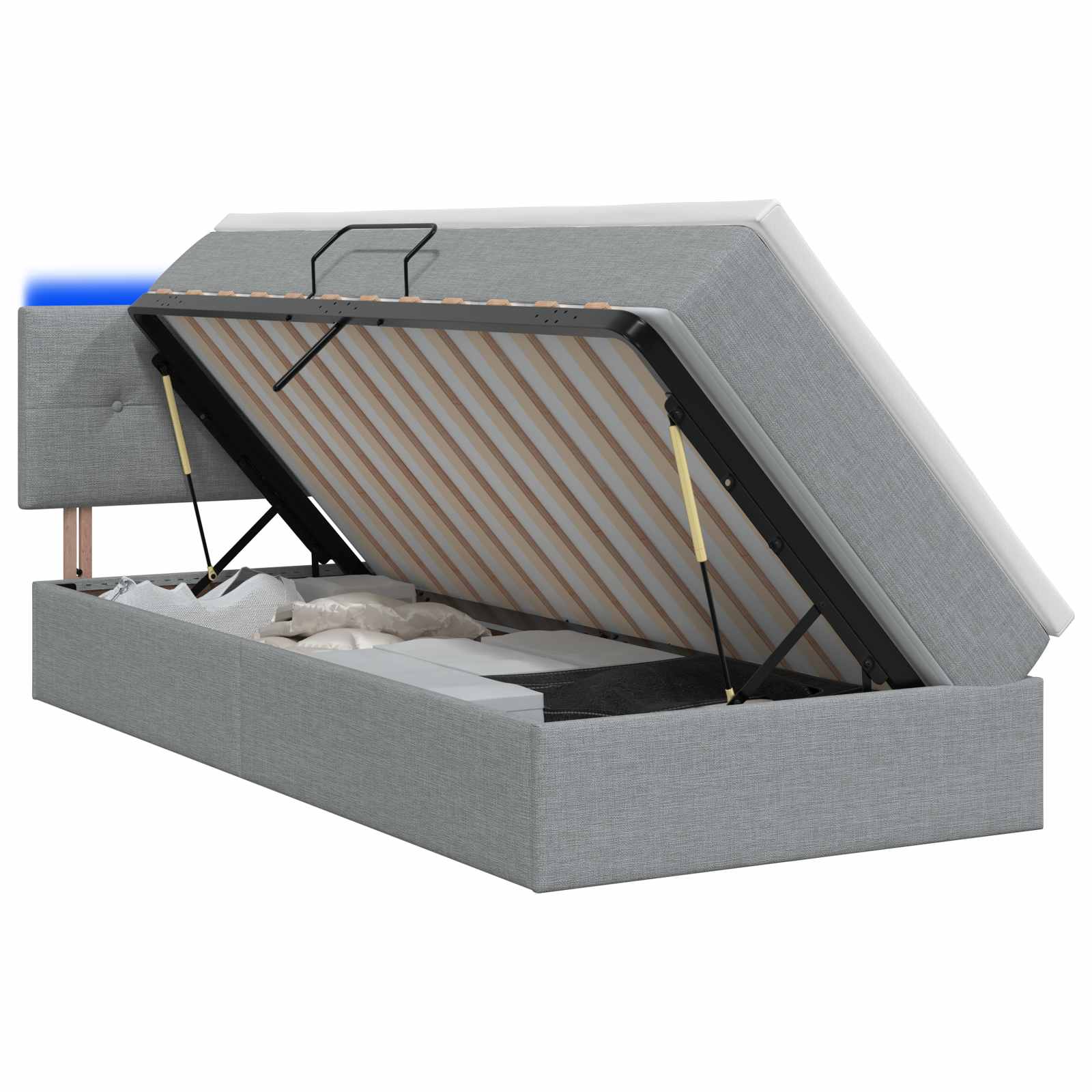 Lit de rangement LED avec matelas Gris clair 100 x 200 cm Tissu