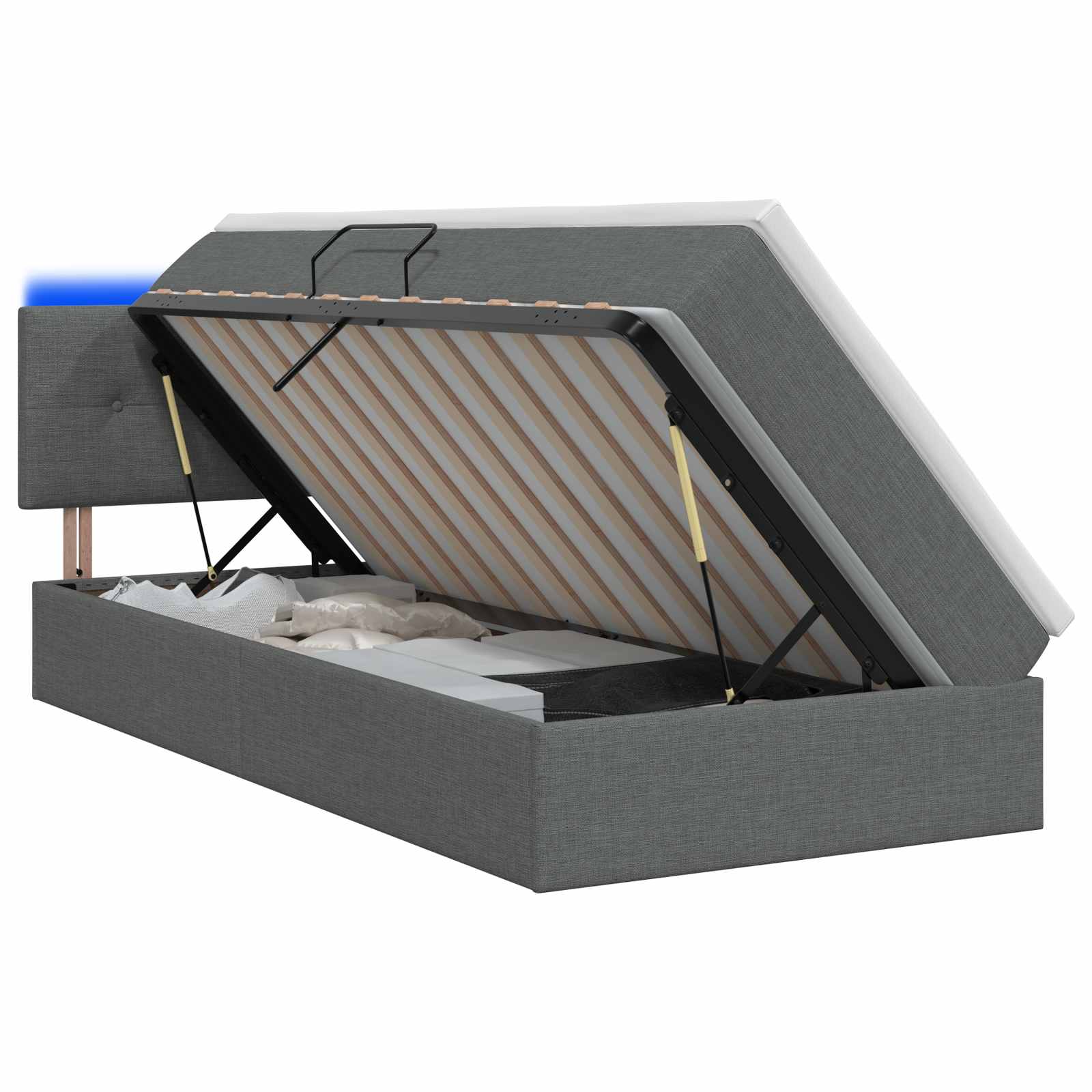 Lit de rangement LED avec matelas Gris foncé 100 x 200 cm Tissu