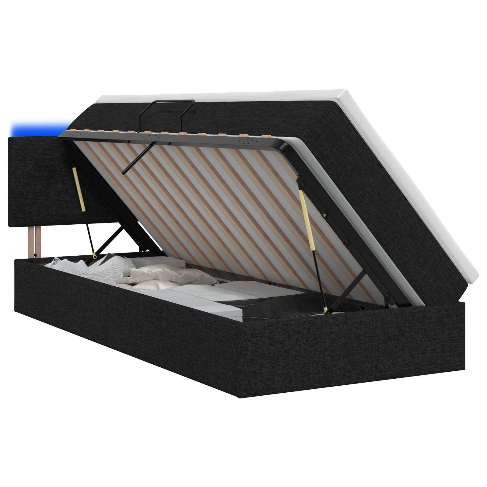 Lit de rangement LED avec matelas Noir 100 x 200 cm Tissu - XIOS