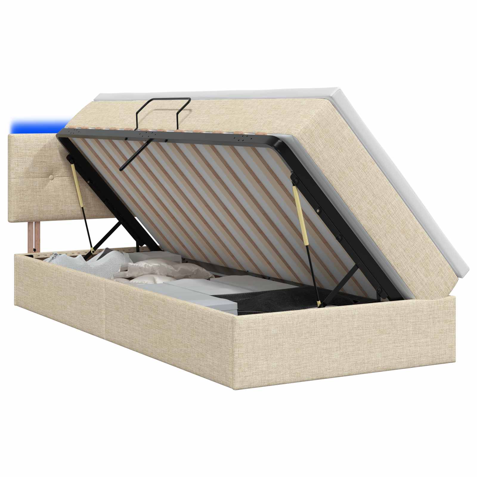 Lit de rangement LED avec matelas Crème 100 x 200 cm Tissu