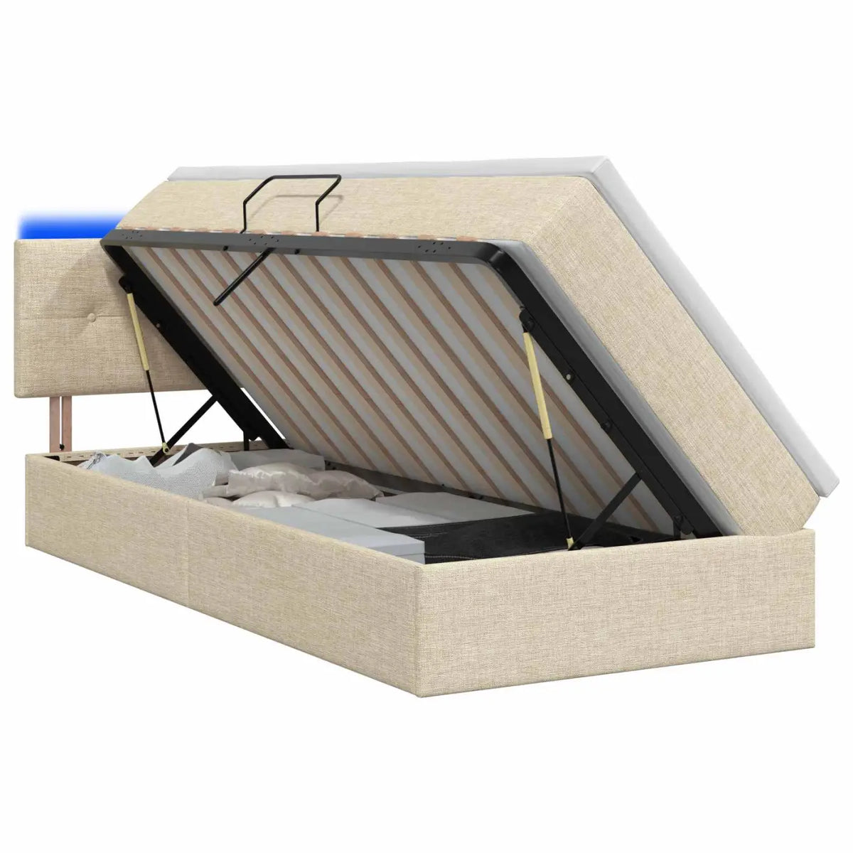 Lit de rangement LED avec matelas Crème 100 x 200 cm Tissu - XIOS