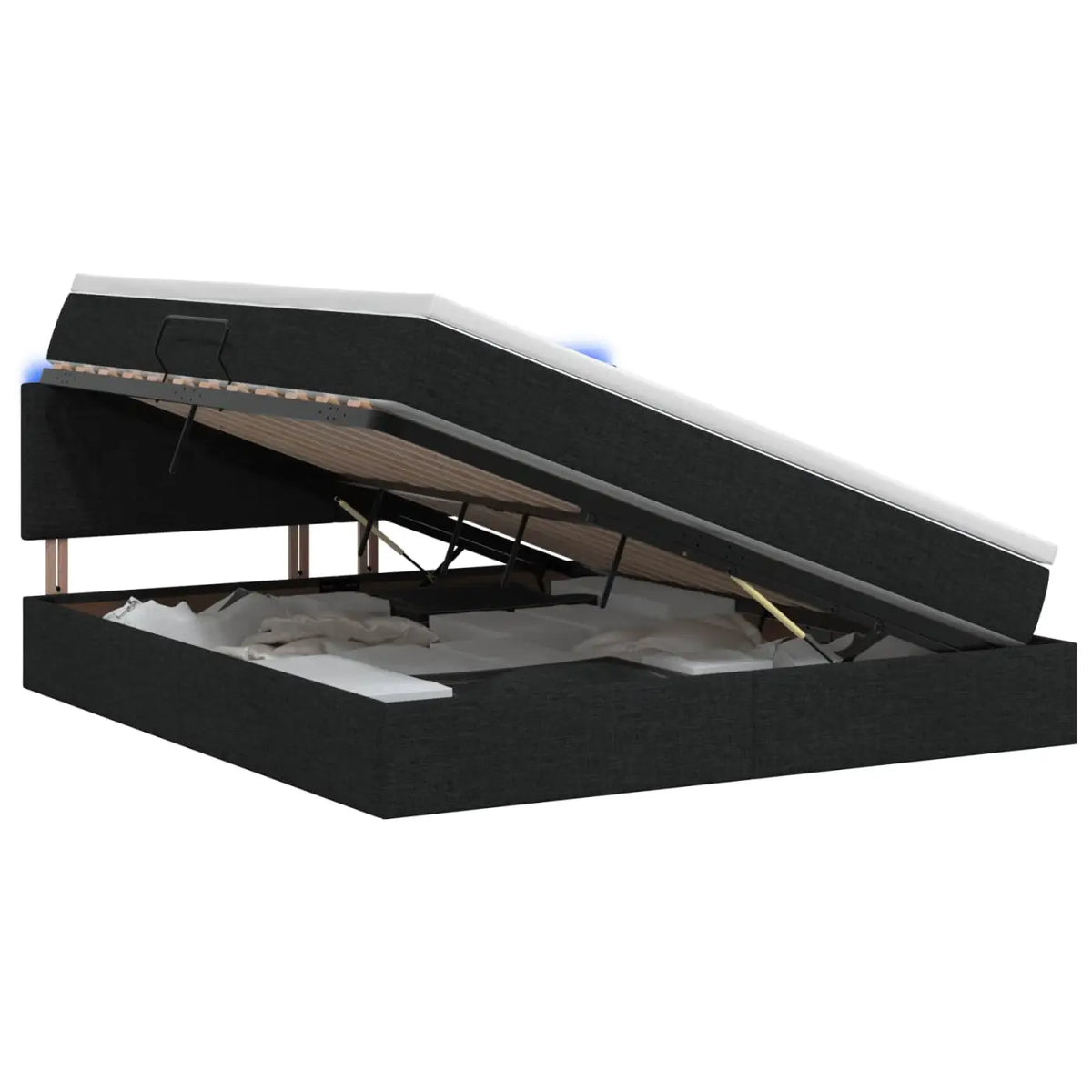 Lit de rangement LED avec matelas Noir 140 x 190 cm Tissu - XIOS