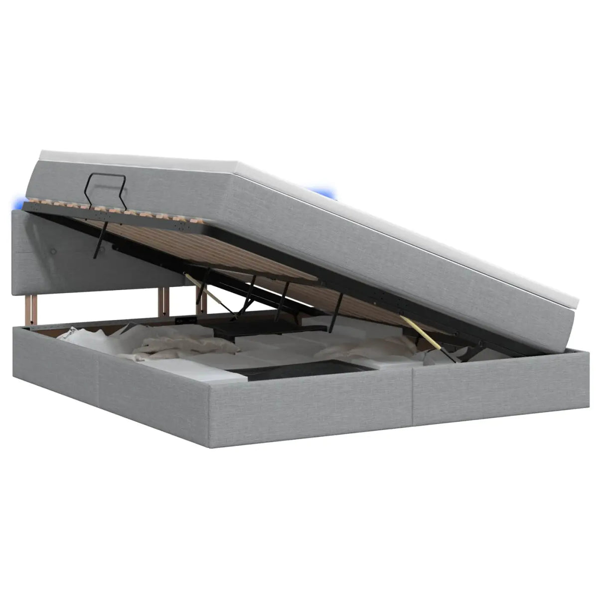 Lit de rangement LED avec matelas Gris clair 140 x 200 cm Tissu - XIOS