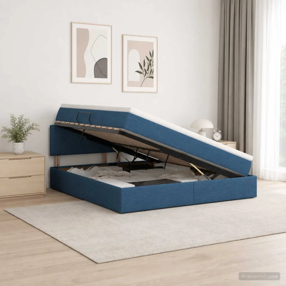Lit avec rangement et matelas Bleu 140 x 200 cm Velours - XIOS