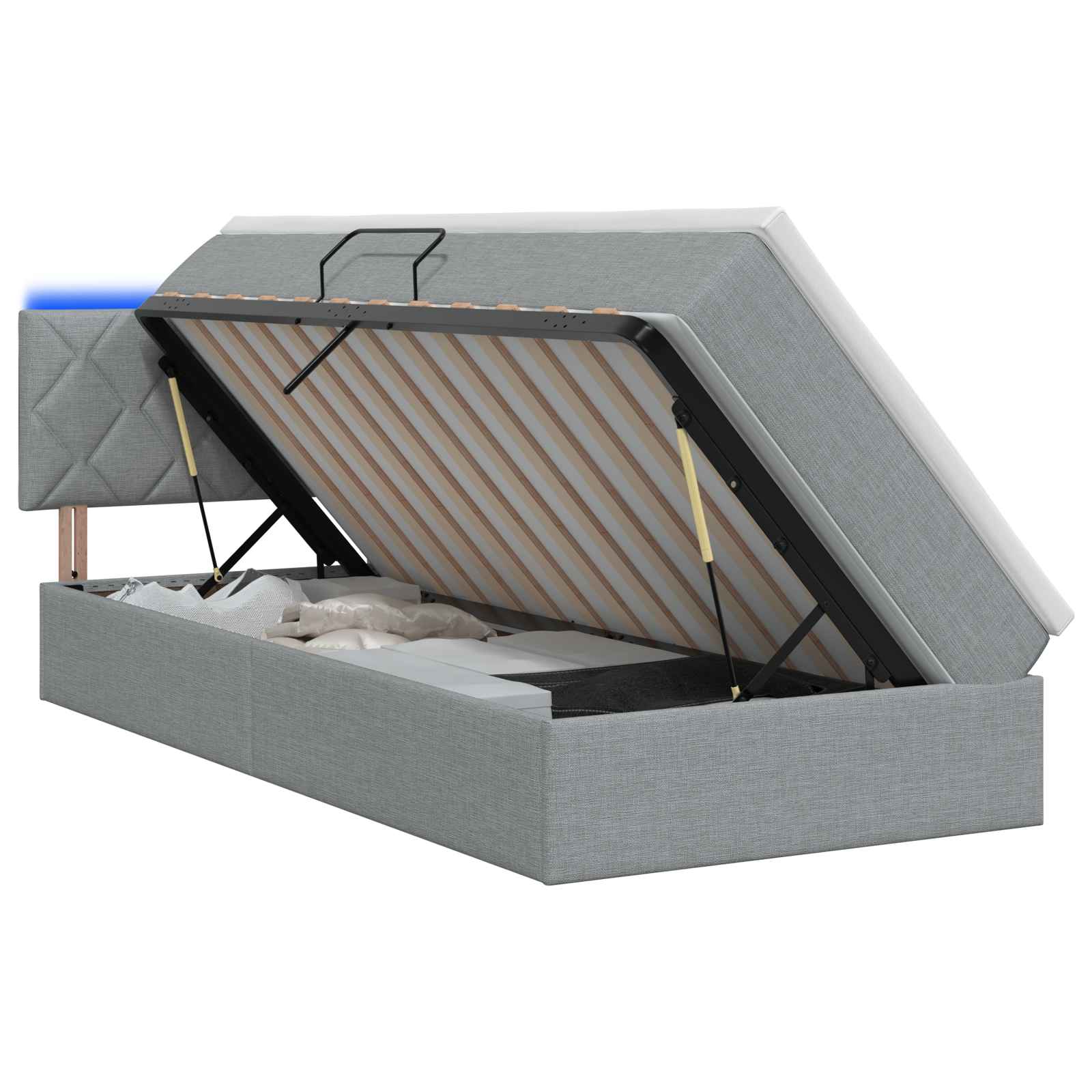 Lit de rangement LED avec matelas Gris clair 100 x 200 cm Tissu