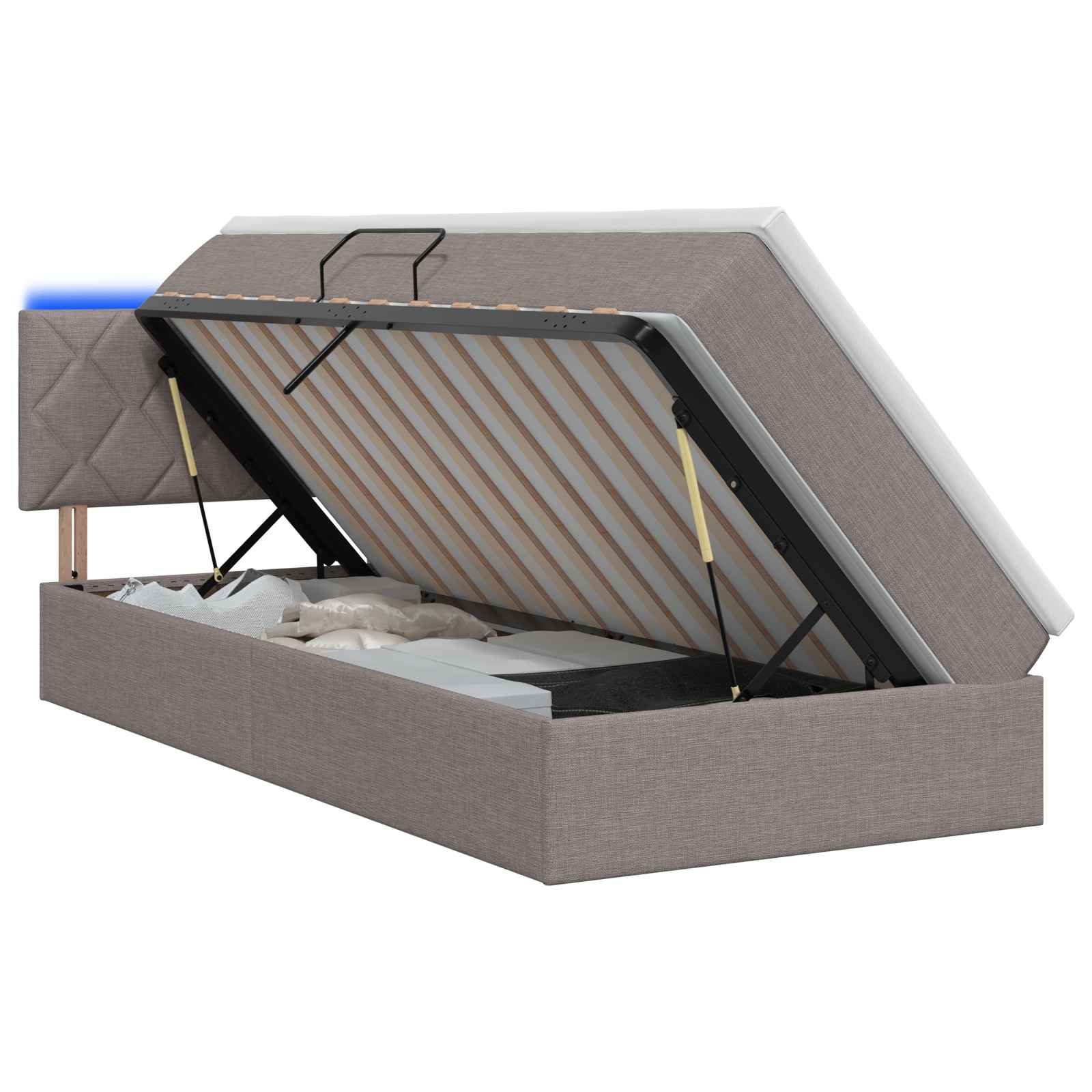 Lit de rangement LED avec matelas Taupe 100 x 200 cm Tissu - XIOS