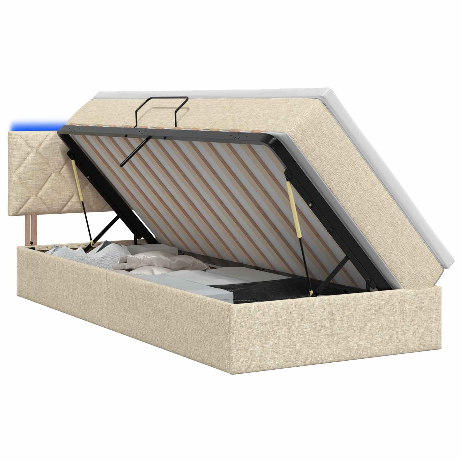 Lit de rangement LED avec matelas Crème 100 x 200 cm Tissu