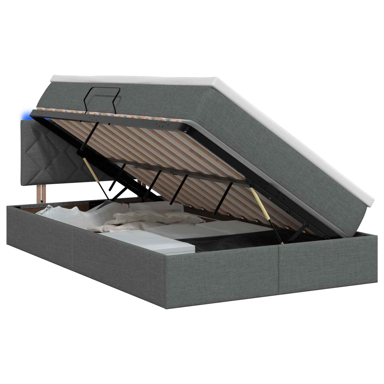 Lit de rangement LED avec matelas Gris foncé 120 x 200 cm Tissu - XIOS