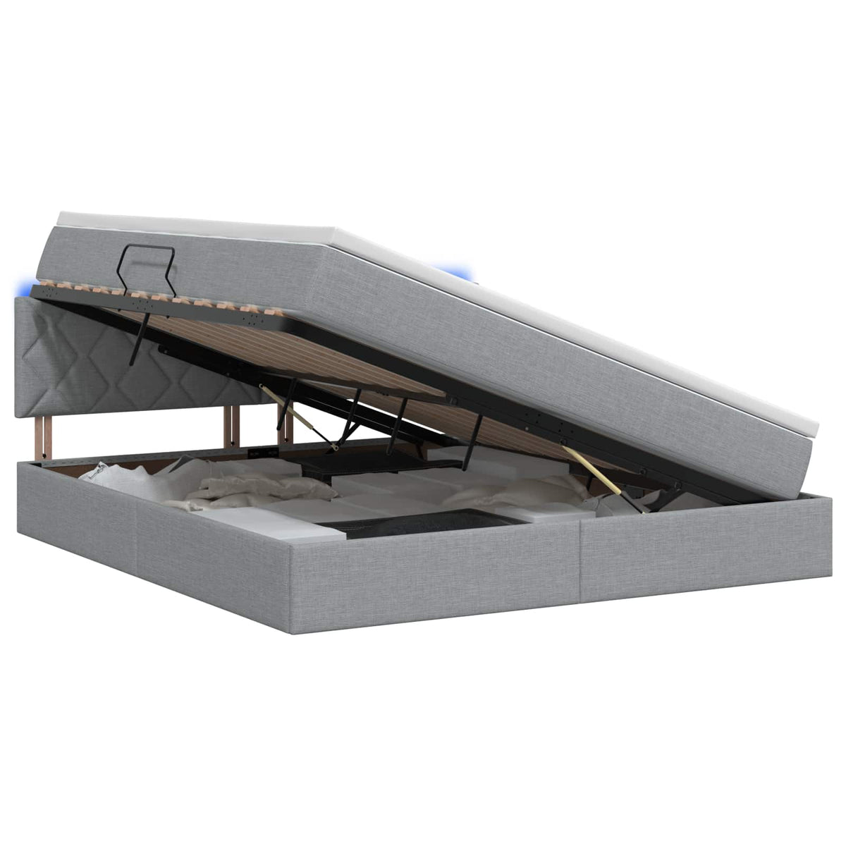 Lit de rangement LED avec matelas Gris clair 140 x 190 cm Tissu