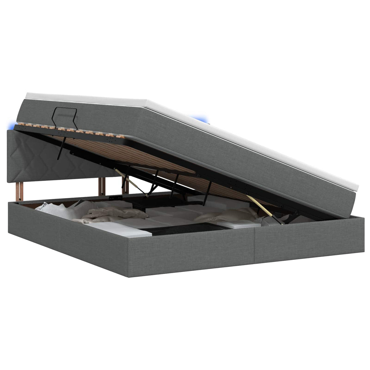 Lit de rangement LED avec matelas Gris foncé 140 x 200 cm Tissu