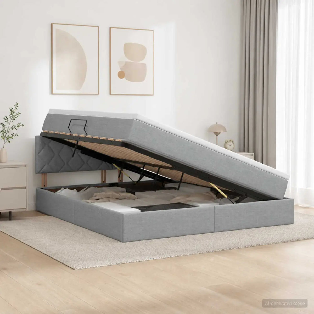 Lit avec rangement et matelas Gris clair 140 x 190 cm Velours - XIOS