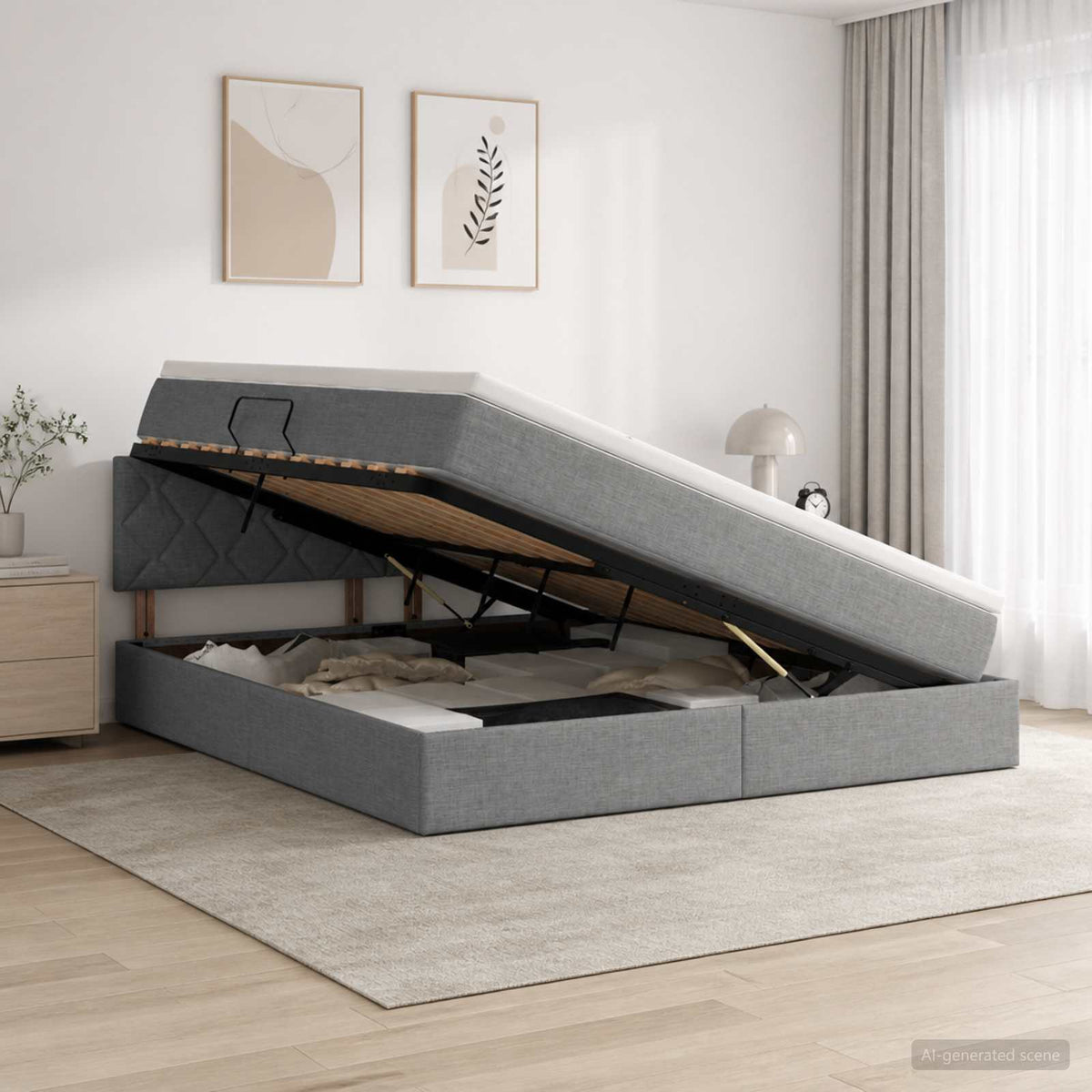 Lit de rangement LED avec matelas Gris foncé 140 x 200 cm Tissu