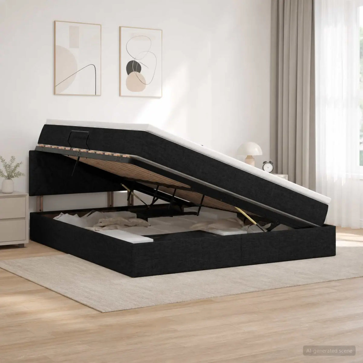 Lit avec rangement et matelas Noir 140 x 190 cm Velours - XIOS
