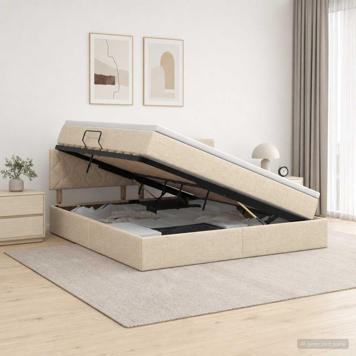 Lit avec rangement et matelas Crème 140 x 200 cm Velours