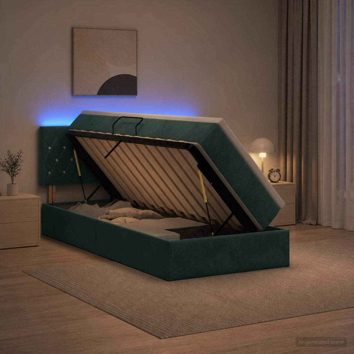 Lit de rangement LED avec matelas Vert foncé 100 x 200 cm