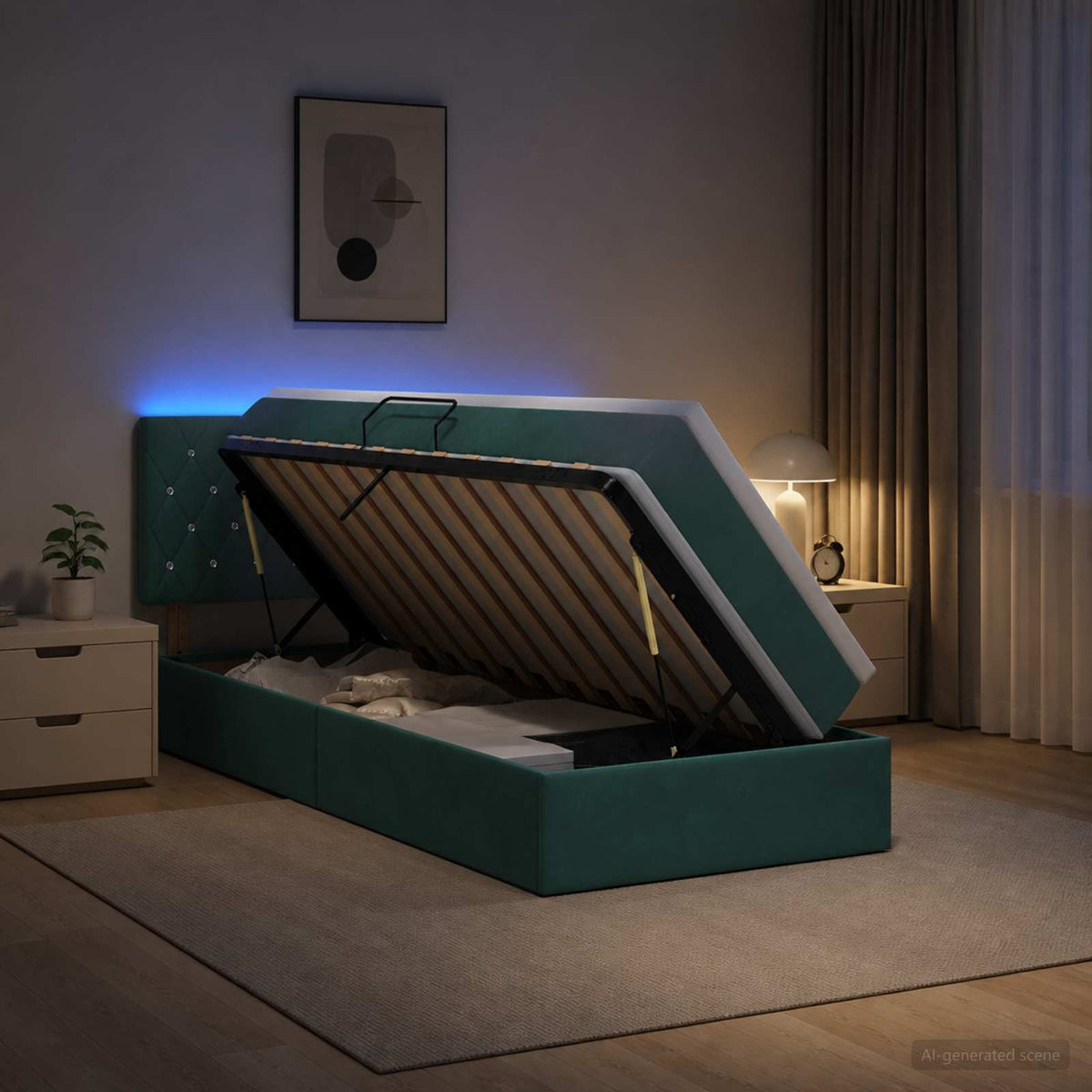 Lit de rangement LED avec matelas Vert foncé 100 x 200 cm