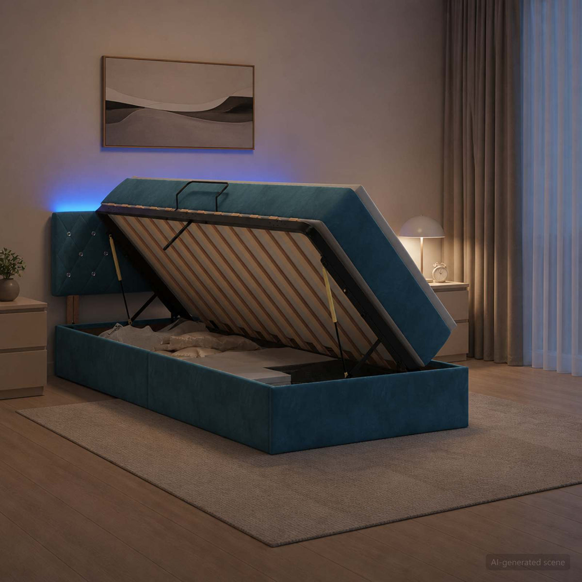 Lit de rangement LED avec matelas Bleu foncé 100 x 200 cm