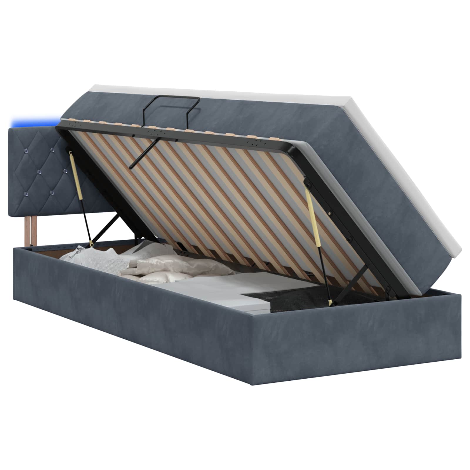 Lit de rangement LED avec matelas Gris foncé 90 x 200 cm - XIOS