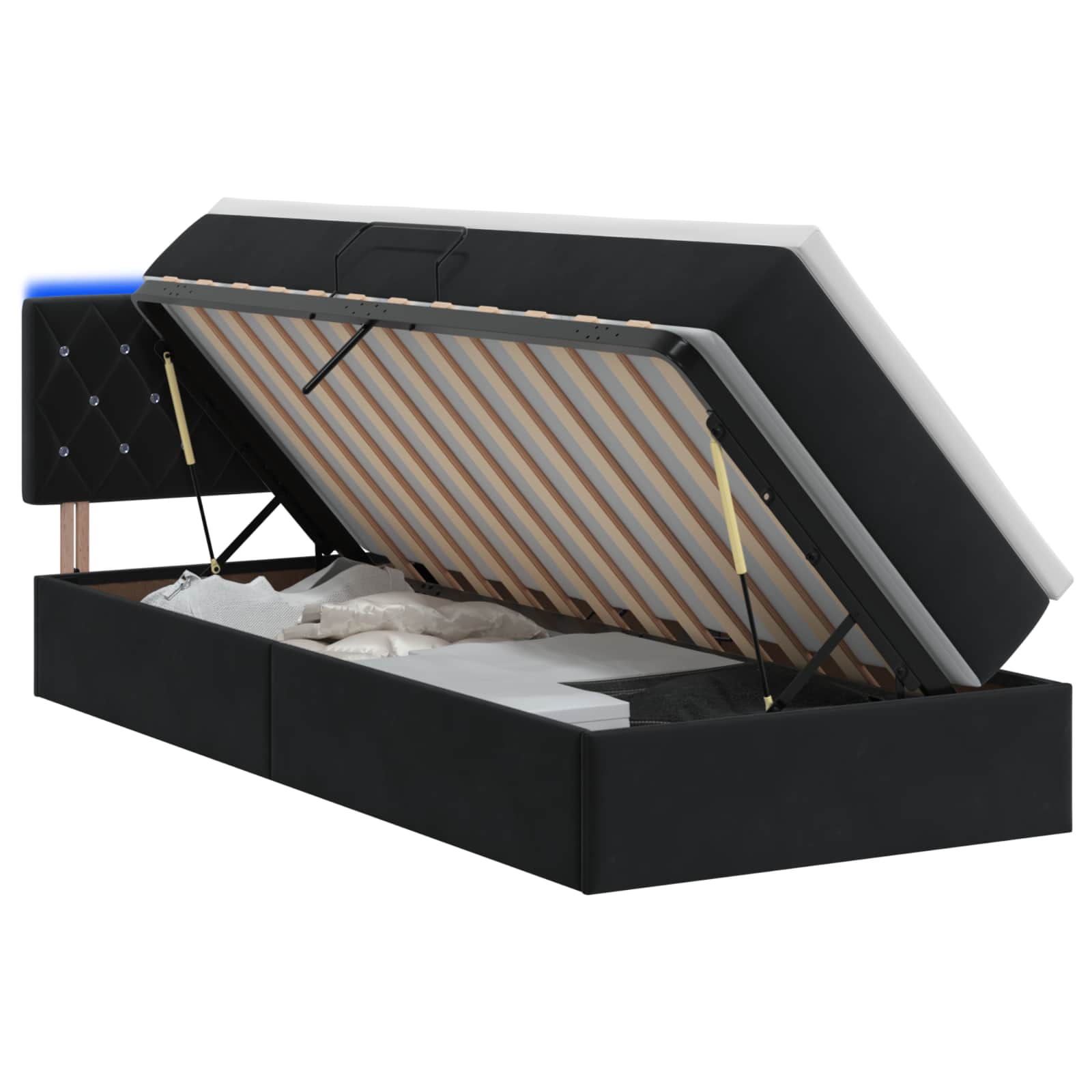 Lit de rangement LED avec matelas Noir 90 x 200 cm Velours - XIOS