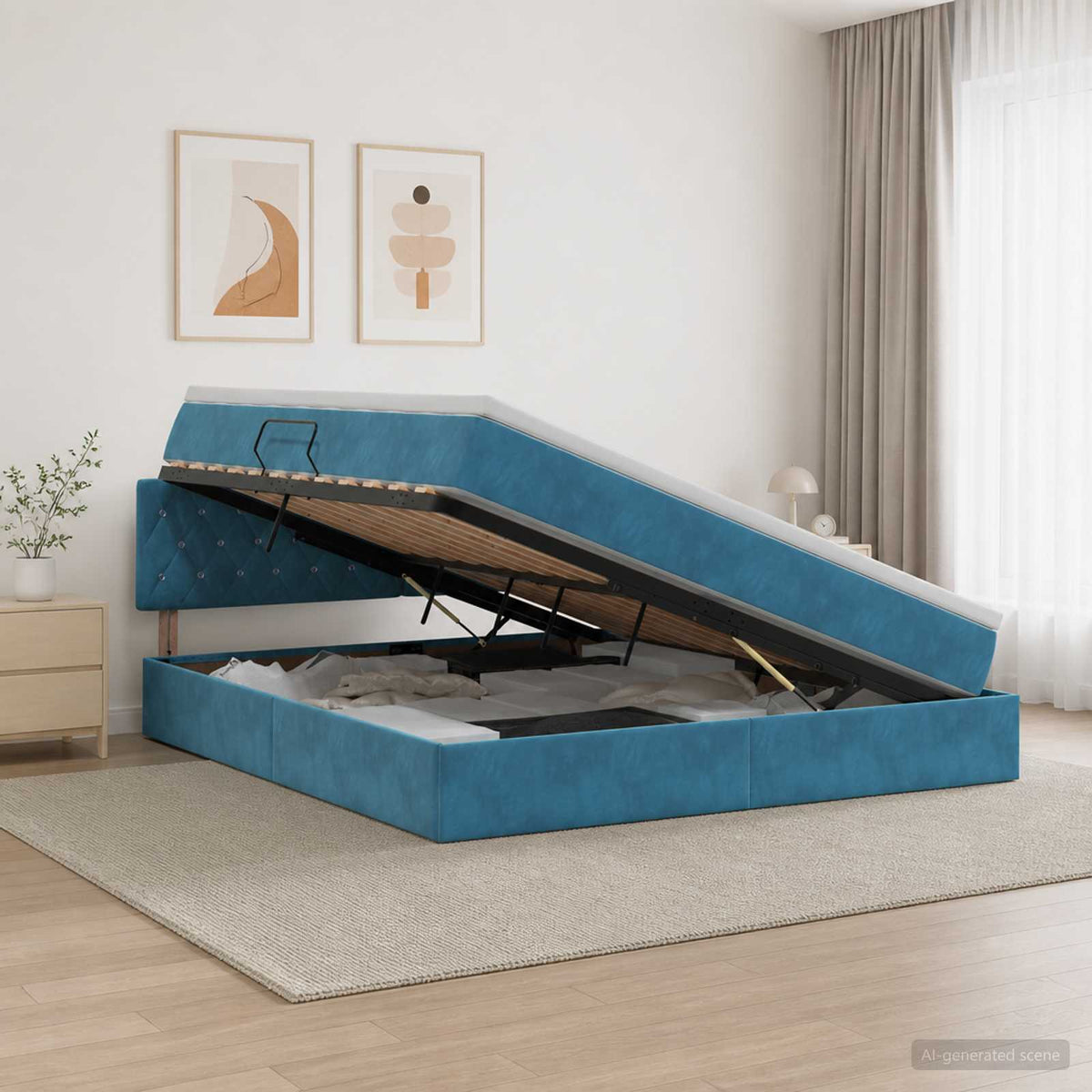 Lit de Rangement Bleu foncé 140 x 200 cm Velours