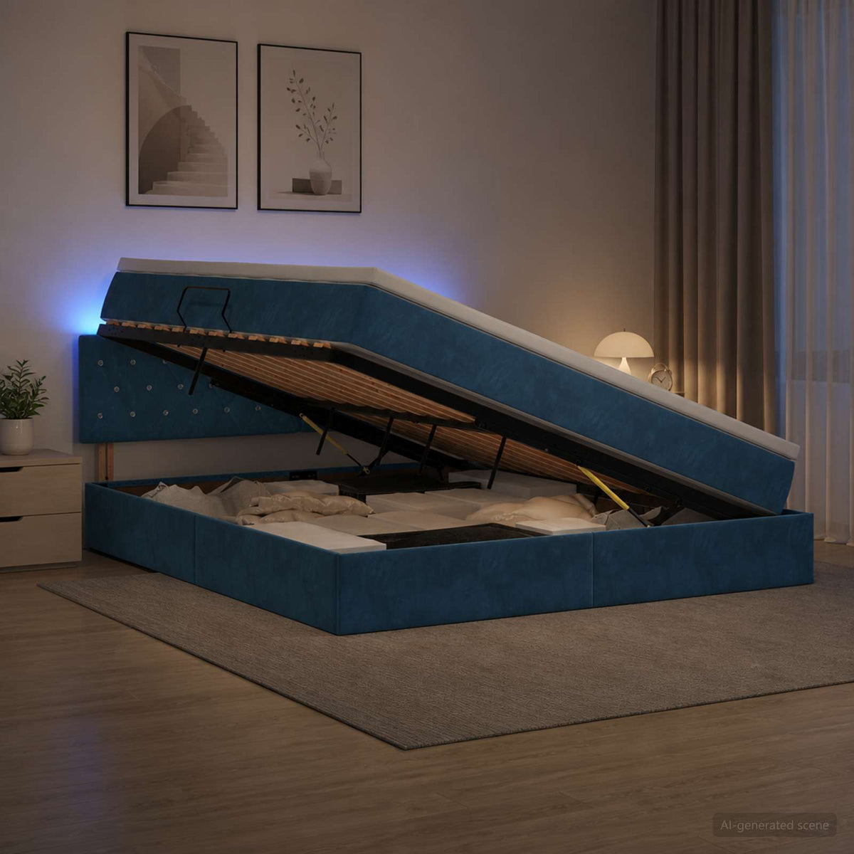 Lit de rangement LED avec matelas Bleu foncé 140 x 200 cm