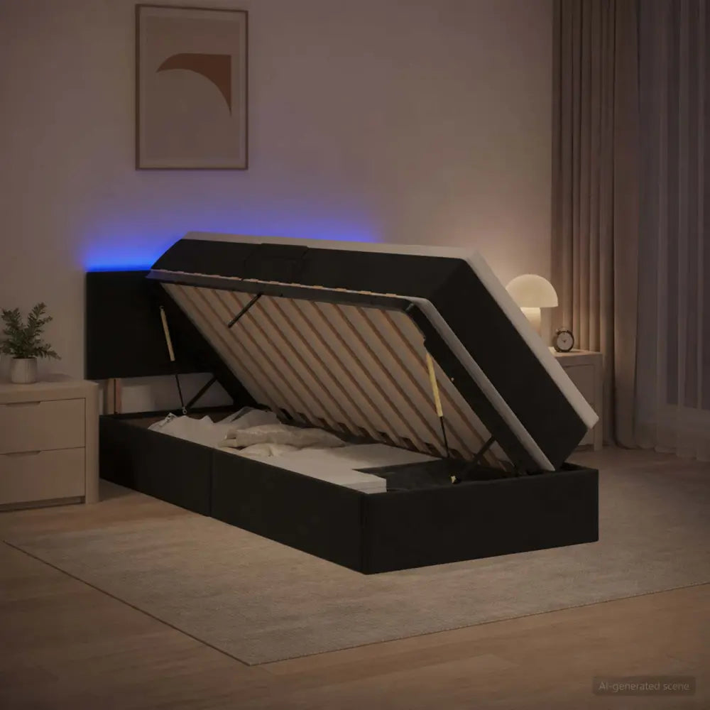 Lit de rangement LED avec matelas Noir 90 x 200 cm Velours - XIOS Store SNC