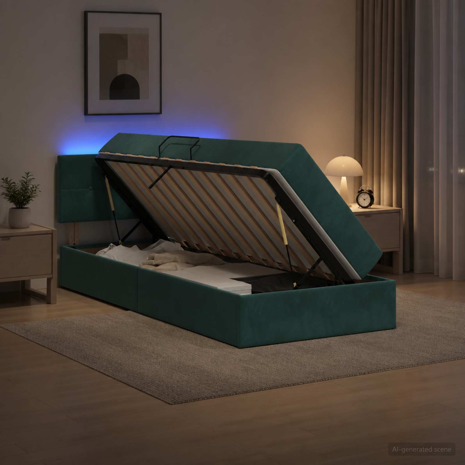 Lit de rangement LED avec matelas Vert foncé 100 x 200 cm
