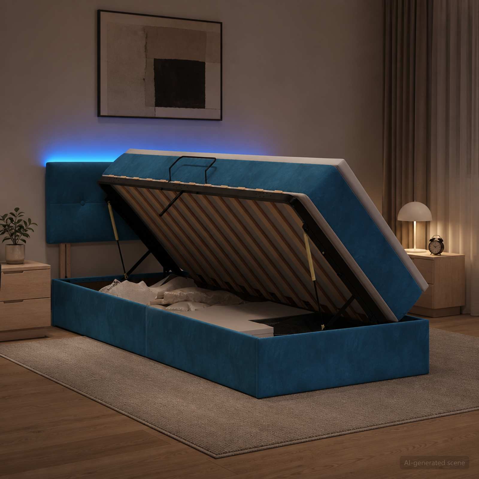 Lit de rangement LED avec matelas Bleu foncé 100 x 200 cm