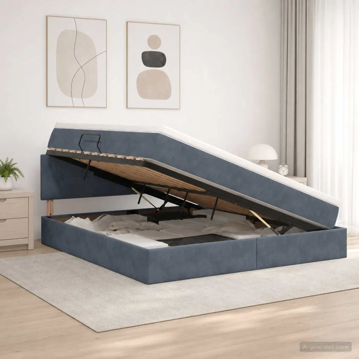 Lit de Rangement Gris foncé 160 x 200 cm Velours - XIOS