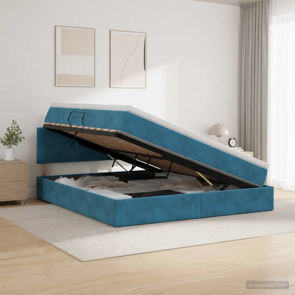 Lit de rangement LED avec matelas Bleu foncé 140 x 200 cm - XIOS
