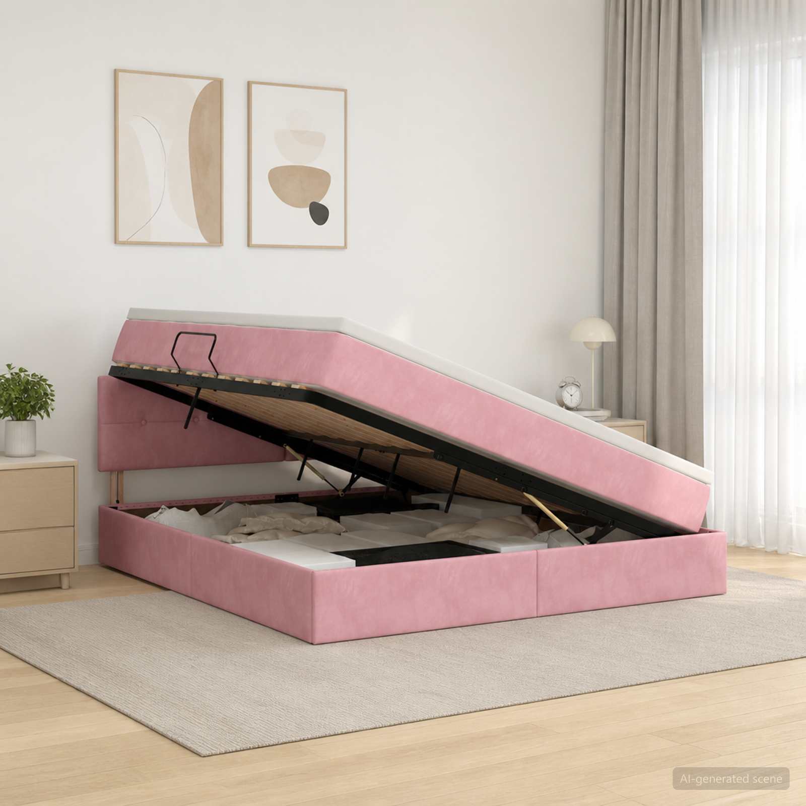 Lit de Rangement avec tête de lit Rose 140 x 200 cm Velours