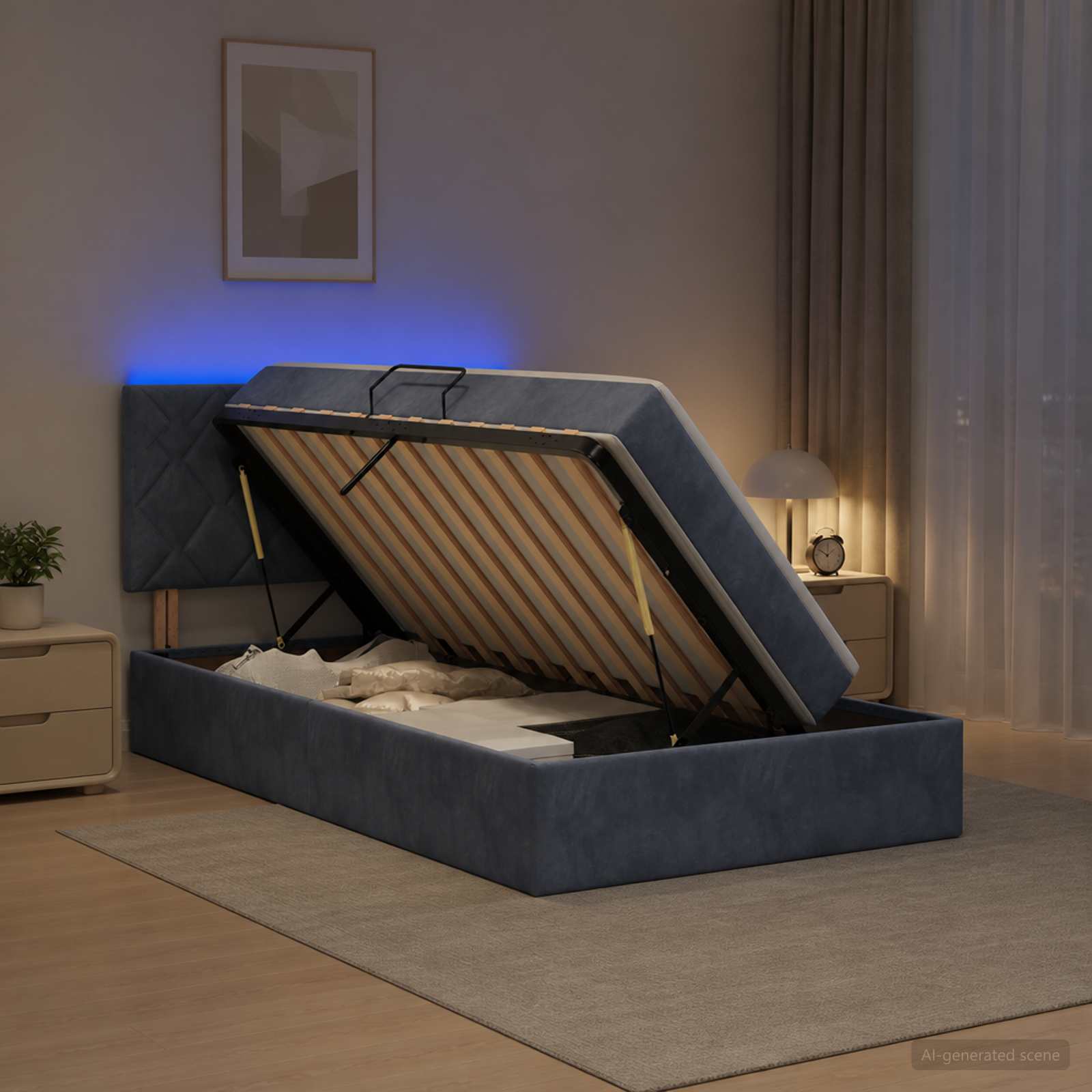 Lit de rangement LED avec matelas Gris foncé 100 x 200 cm