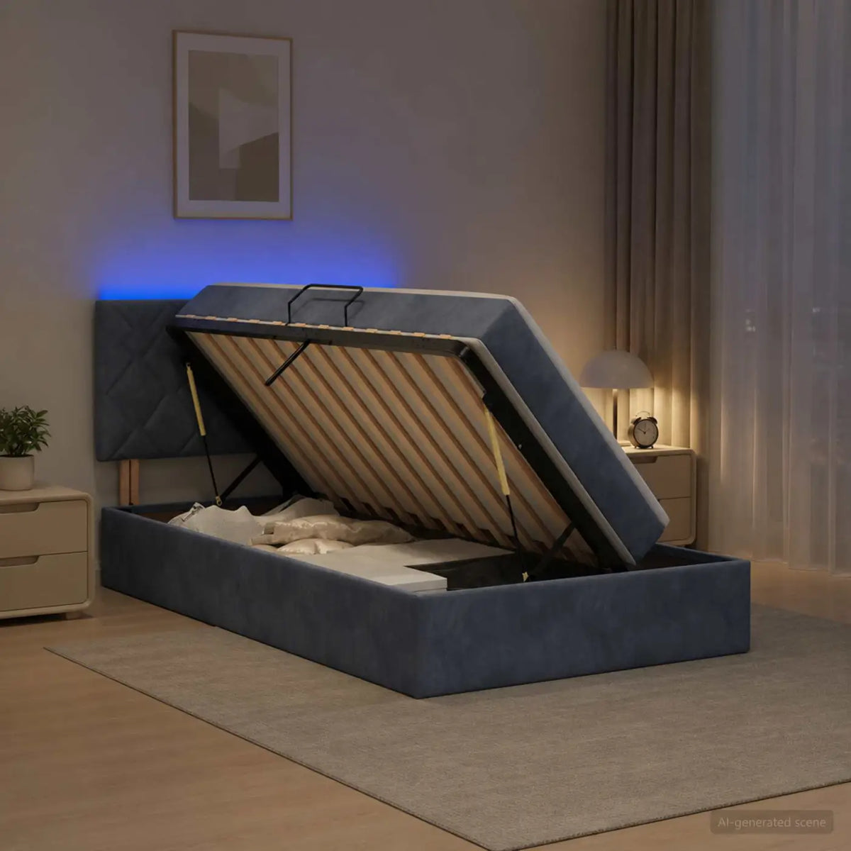 Lit de rangement LED avec matelas Gris foncé 90 x 200 cm - XIOS