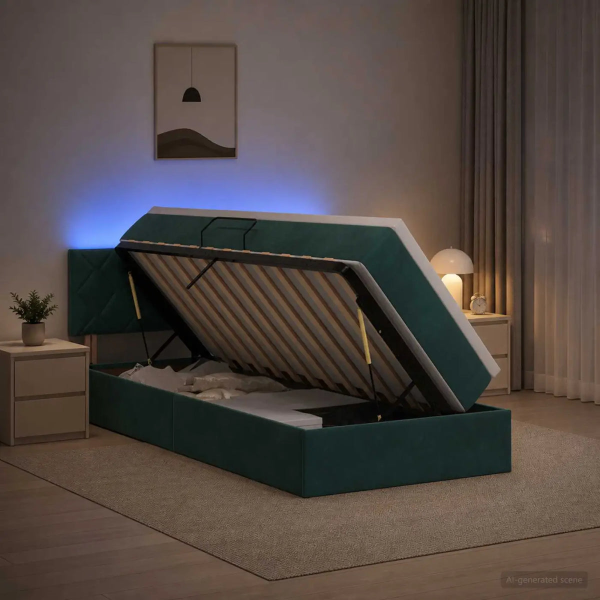 Lit de rangement LED avec matelas Vert foncé 90 x 200 cm - XIOS