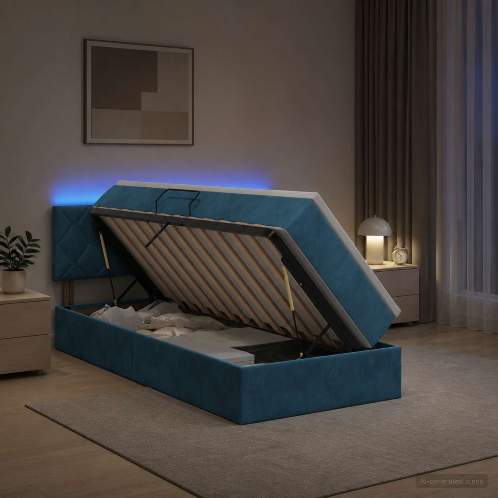 Lit de rangement LED avec matelas Bleu foncé 100 x 200 cm