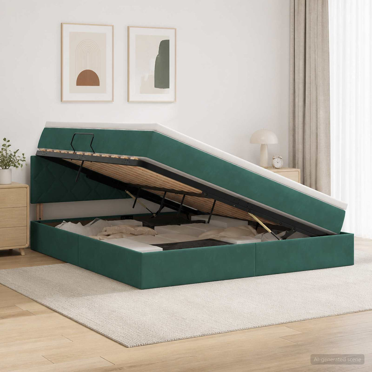 Lit de Rangement Vert foncé 160 x 200 cm Velours