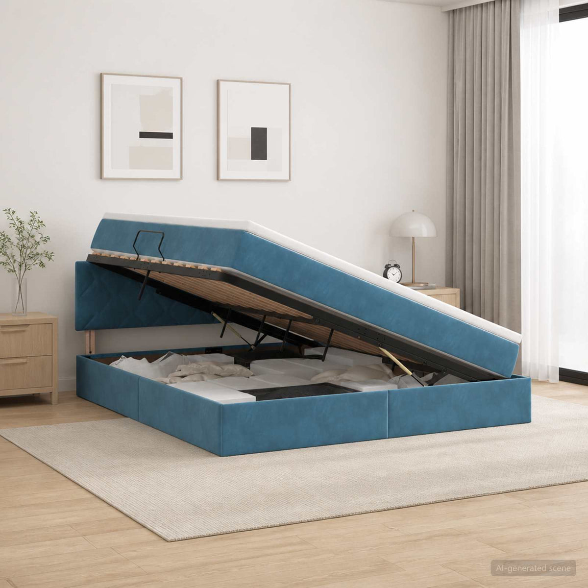 Lit de Rangement Bleu foncé 160 x 200 cm Velours