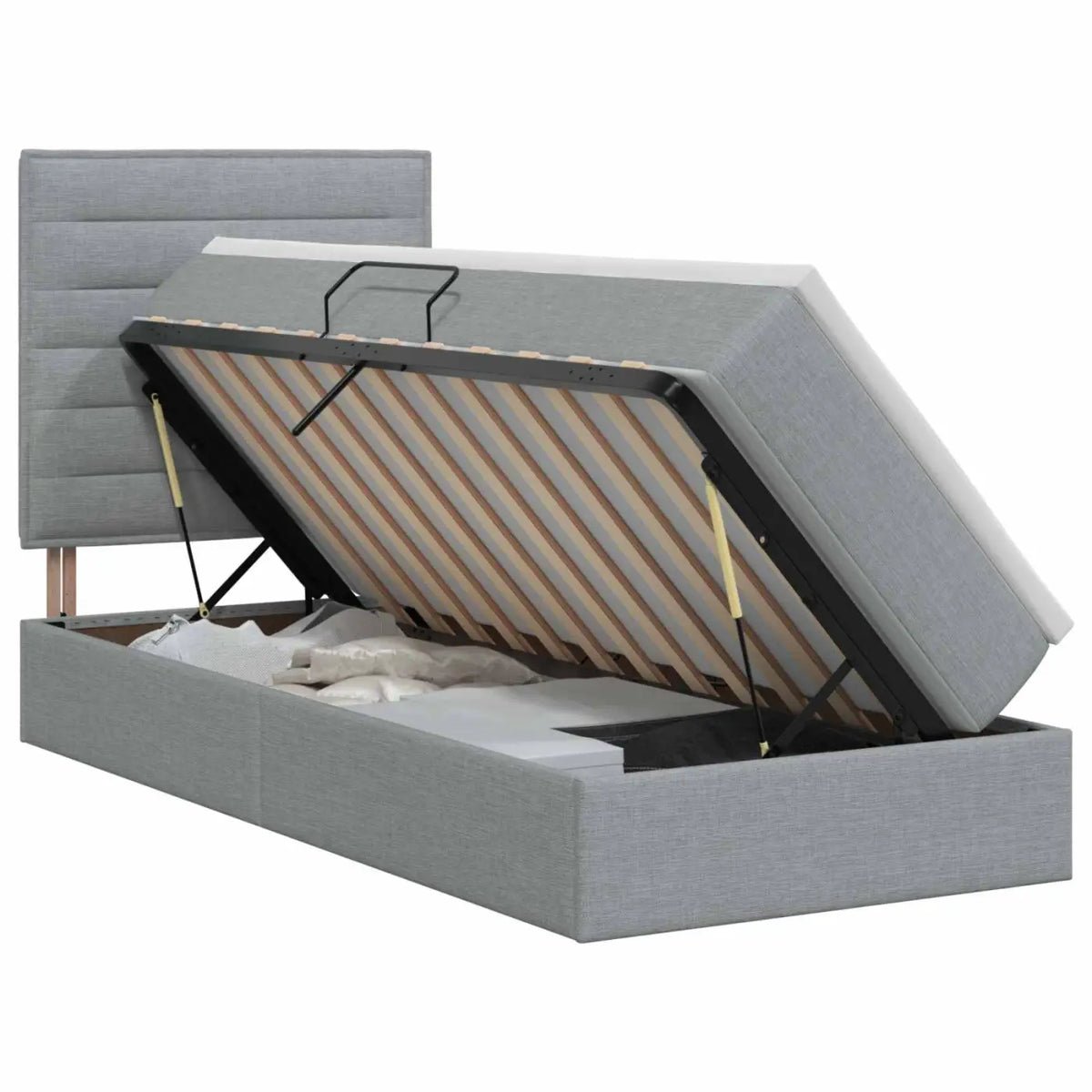 Lit avec rangement et matelas Gris clair 90 x 190 cm tissu - XIOS
