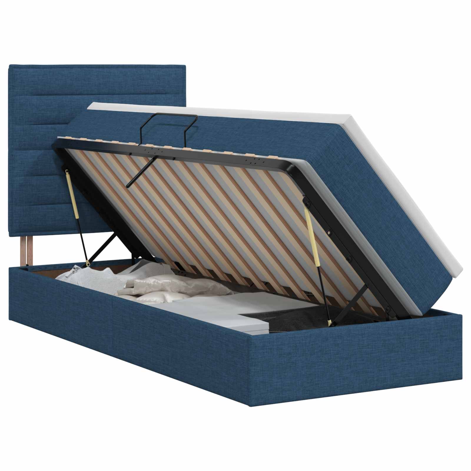 Lit avec rangement et matelas Bleu 90 x 190 cm tissu