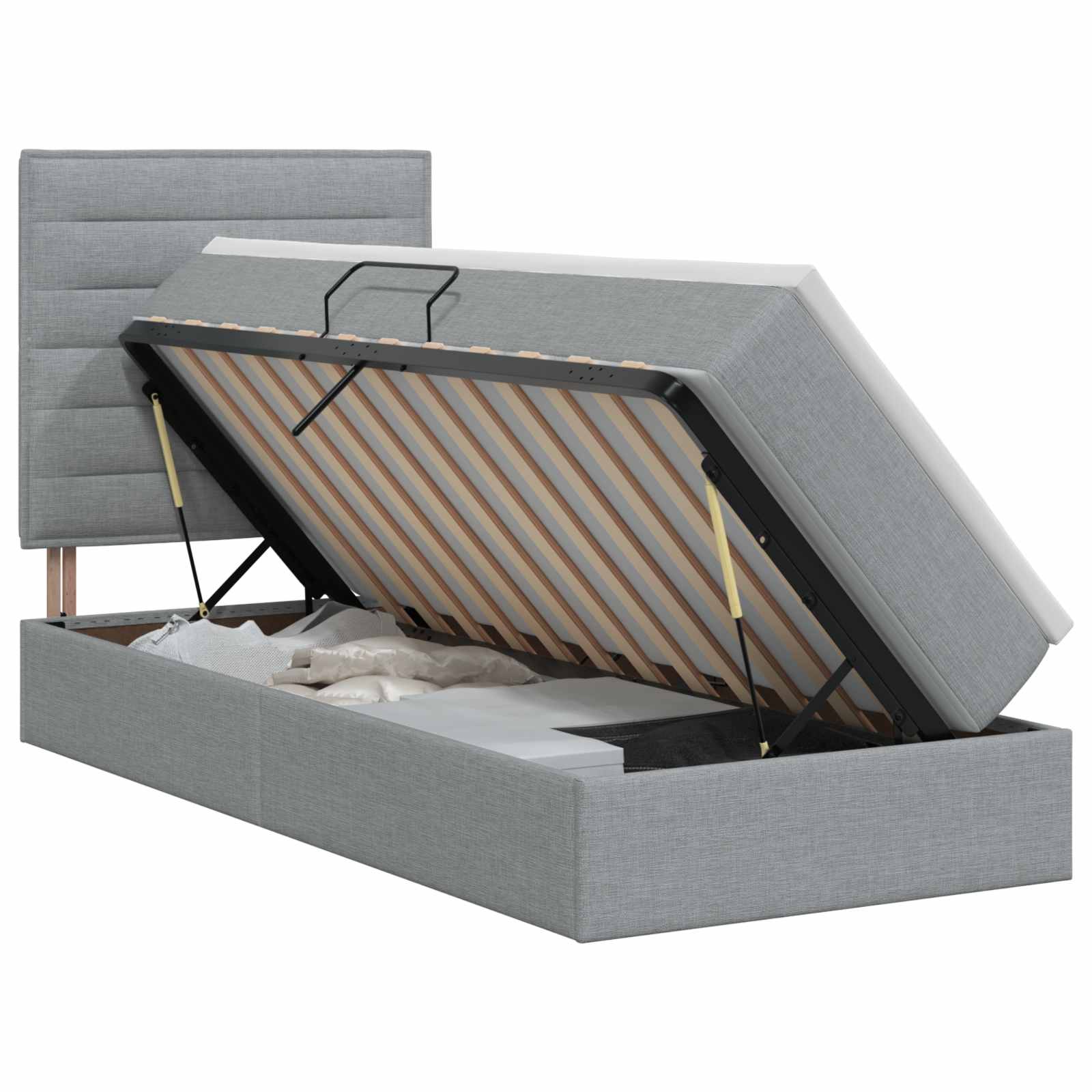 Lit avec rangement et matelas Gris clair 100 x 200 cm tissu