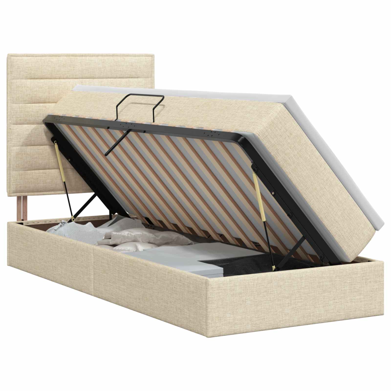 Lit avec rangement et matelas Crème 100 x 200 cm tissu