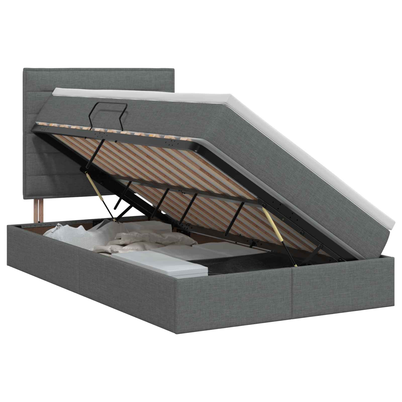 Lit avec rangement et matelas Gris foncé 120 x 200 cm tissu
