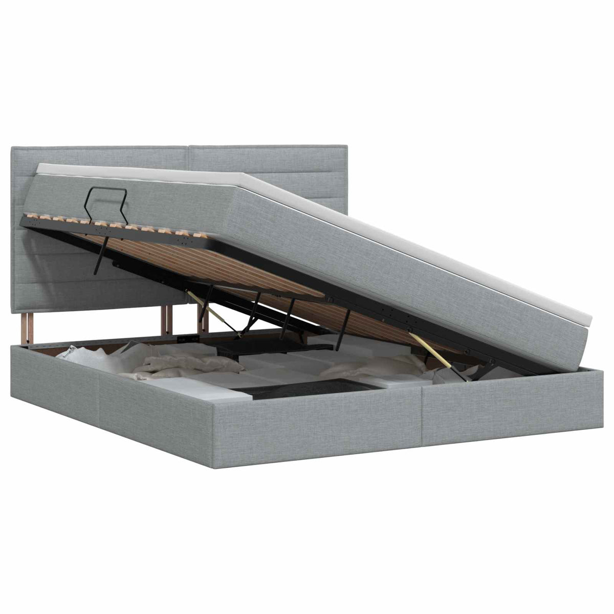 Lit avec rangement et matelas Gris clair 140 x 200 cm tissu