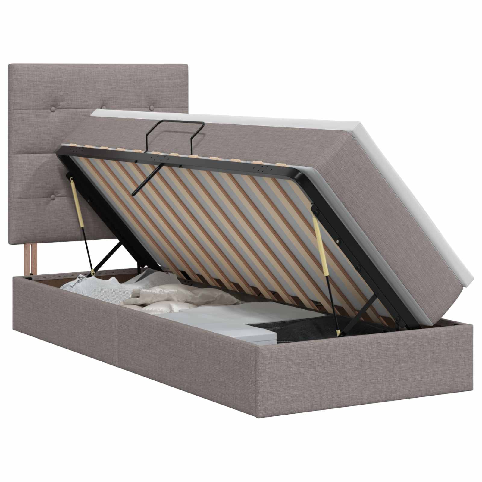 Lit avec rangement et matelas Taupe 90 x 190 cm tissu