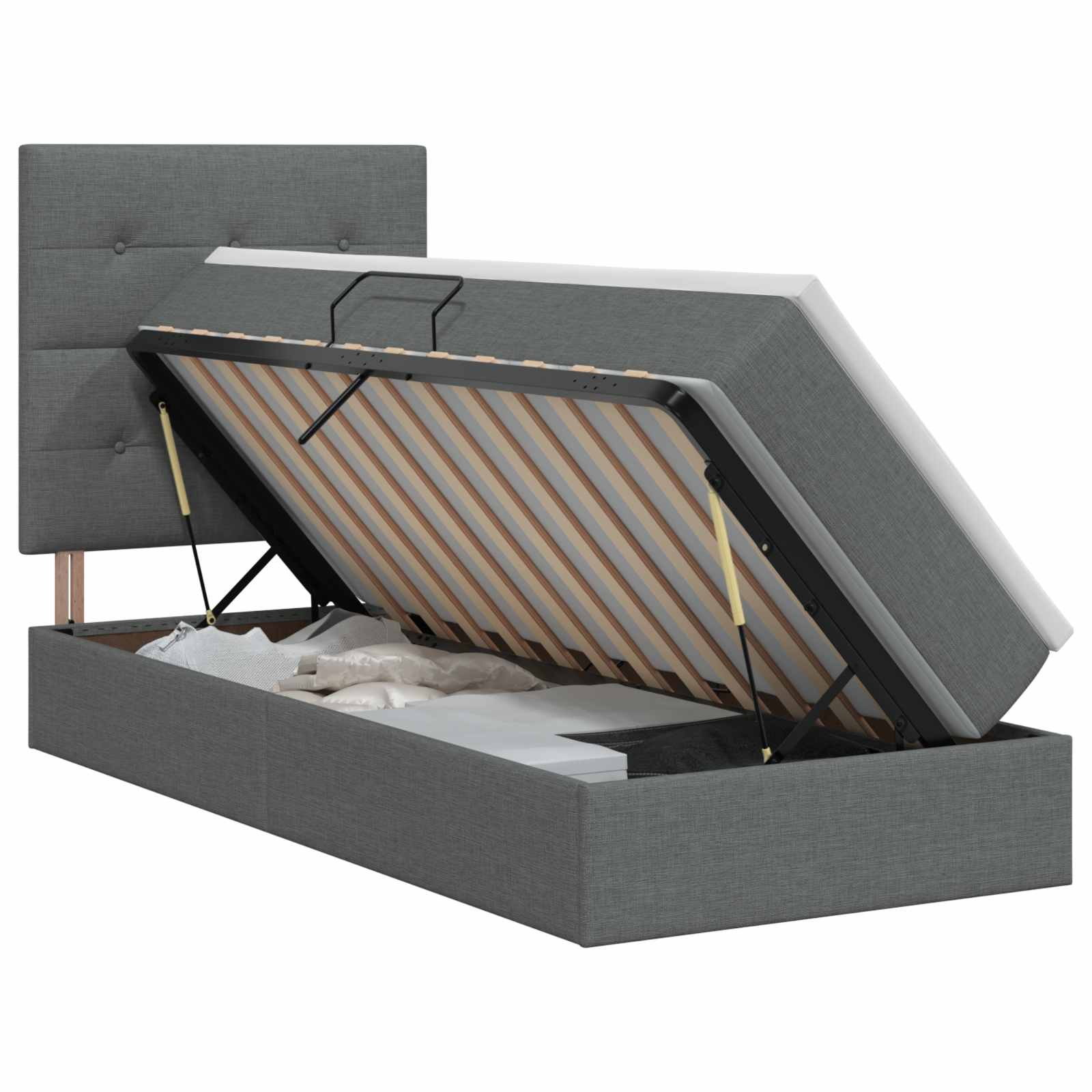 Lit avec rangement et matelas Gris foncé 90 x 200 cm tissu