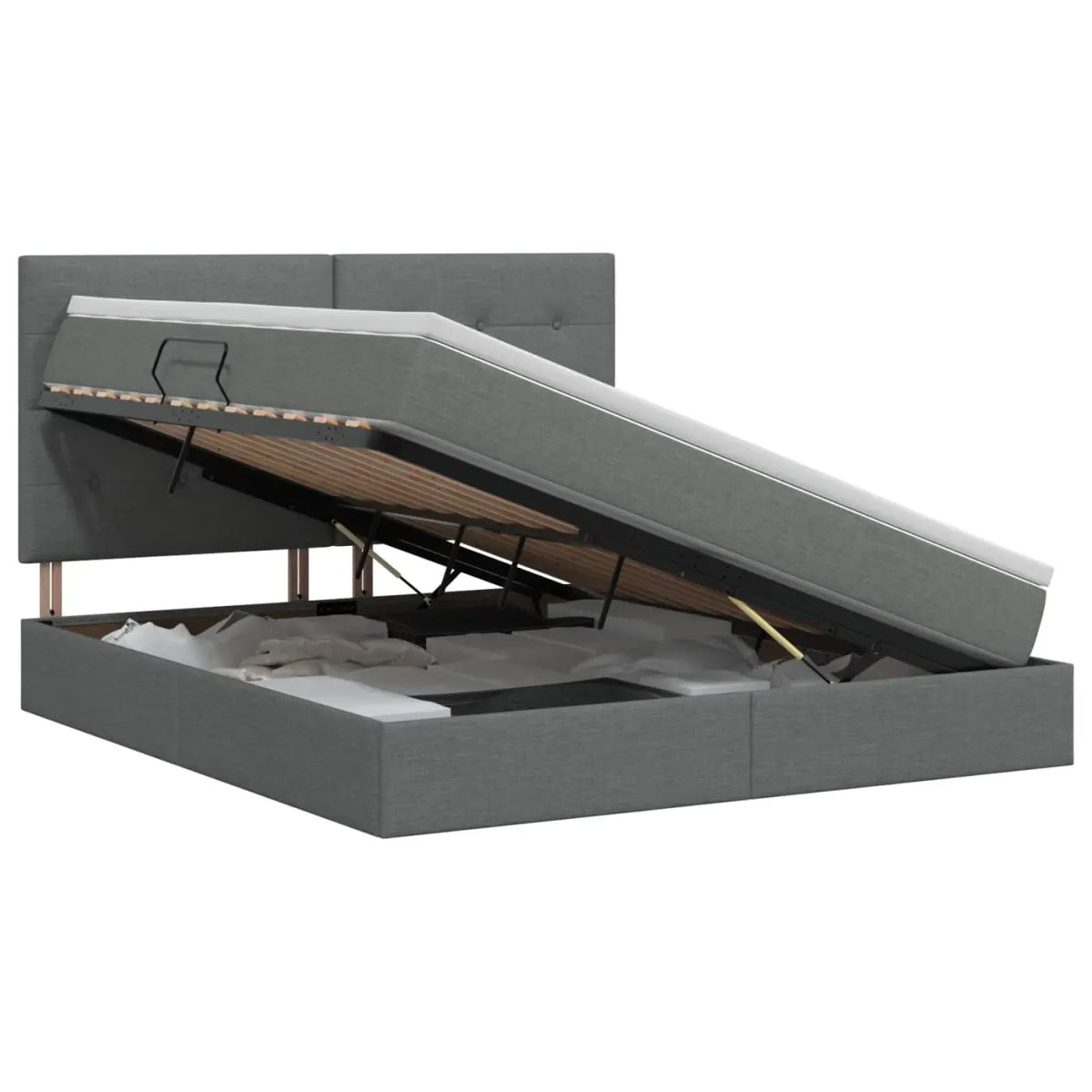 Lit avec rangement et matelas Gris foncé 140 x 200 cm tissu - XIOS